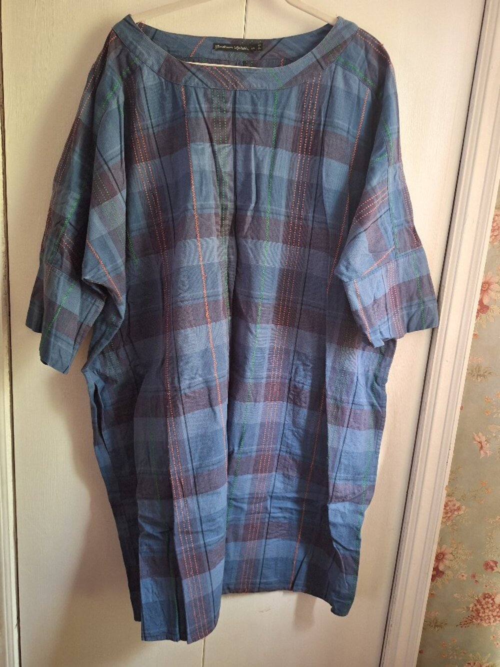 Gudrun Sjödén Women’s L/XL Blue Plaid Tunic Dress Oversized Artsy